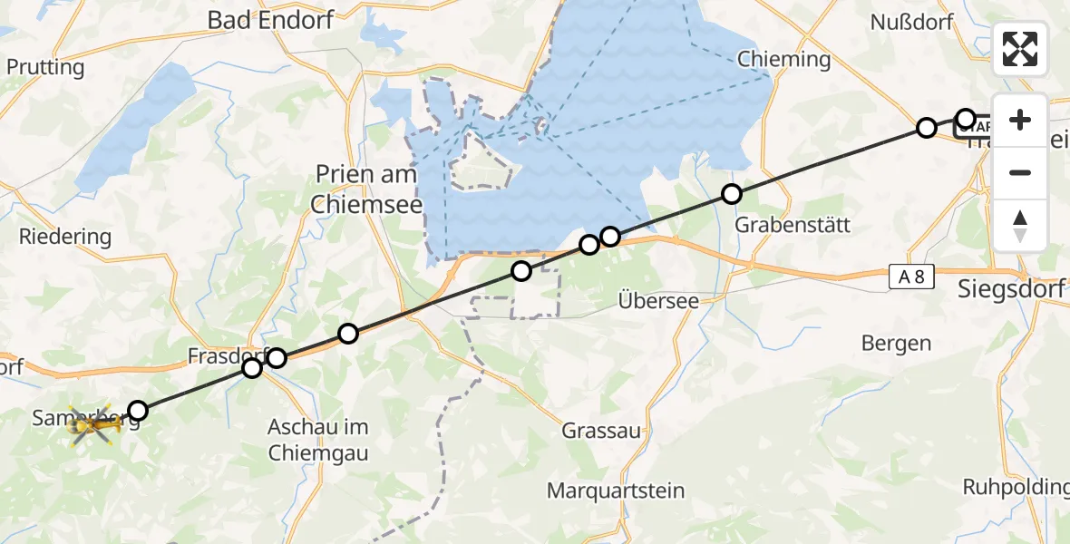 Flugroute Rettungshubschrauber Traunstein Hospital - Samerberg, 31 August 2026, 16:23