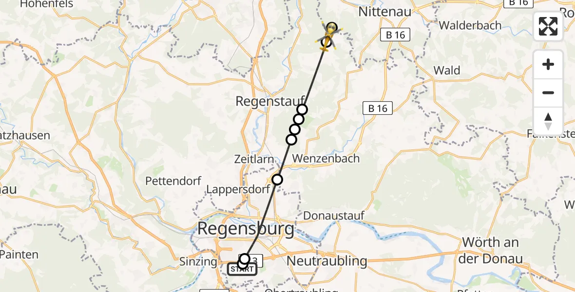Flugroute Rettungshubschrauber DRF Air Rescue Station Regensburg / Regensburg University Hospital - Regenstauf, 31 August 2026, 16:28