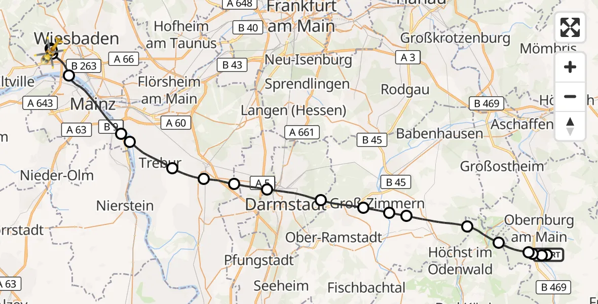 Flugroute Rettungshubschrauber Helios Clinic Erlenbach - Helios Horst Schmidt Klinik (HSK) Hubschrauberlandeplatz, 31 August 2026, 16:36