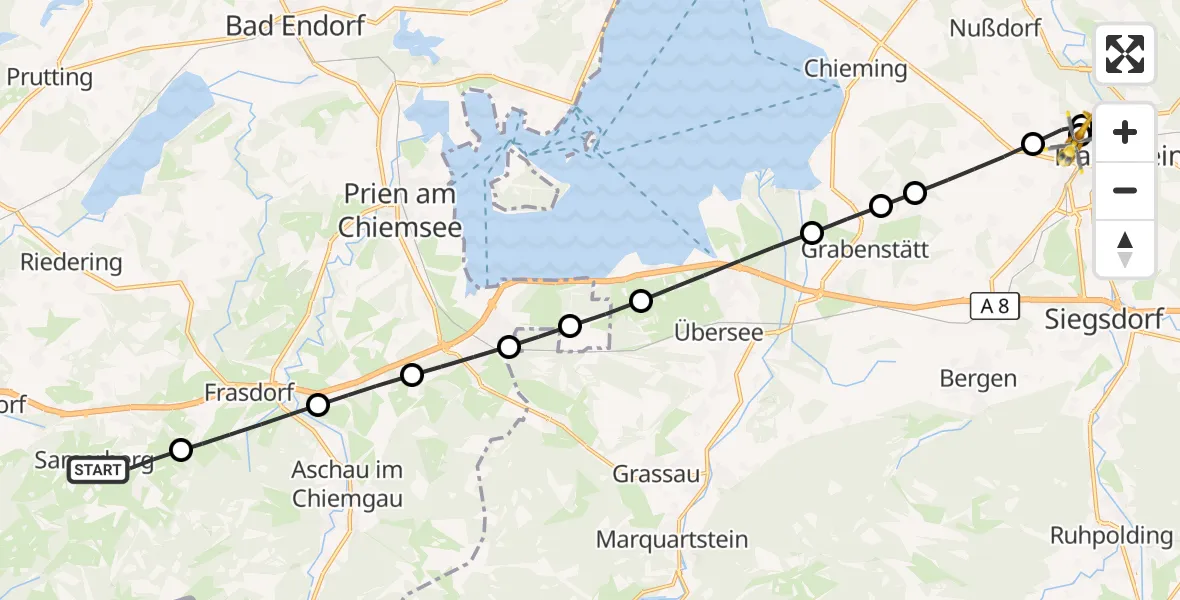 Flugroute Rettungshubschrauber Samerberg - Traunstein Hospital, 31 August 2026, 16:45