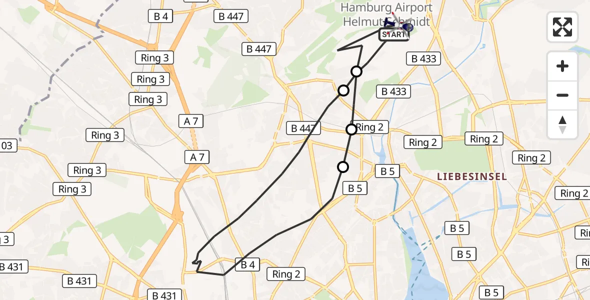 Flugroute Polizeihubschrauber Hamburg Helmut Schmidt Flughafen - Hamburg Helmut Schmidt Flughafen, 31 August 2026, 16:55