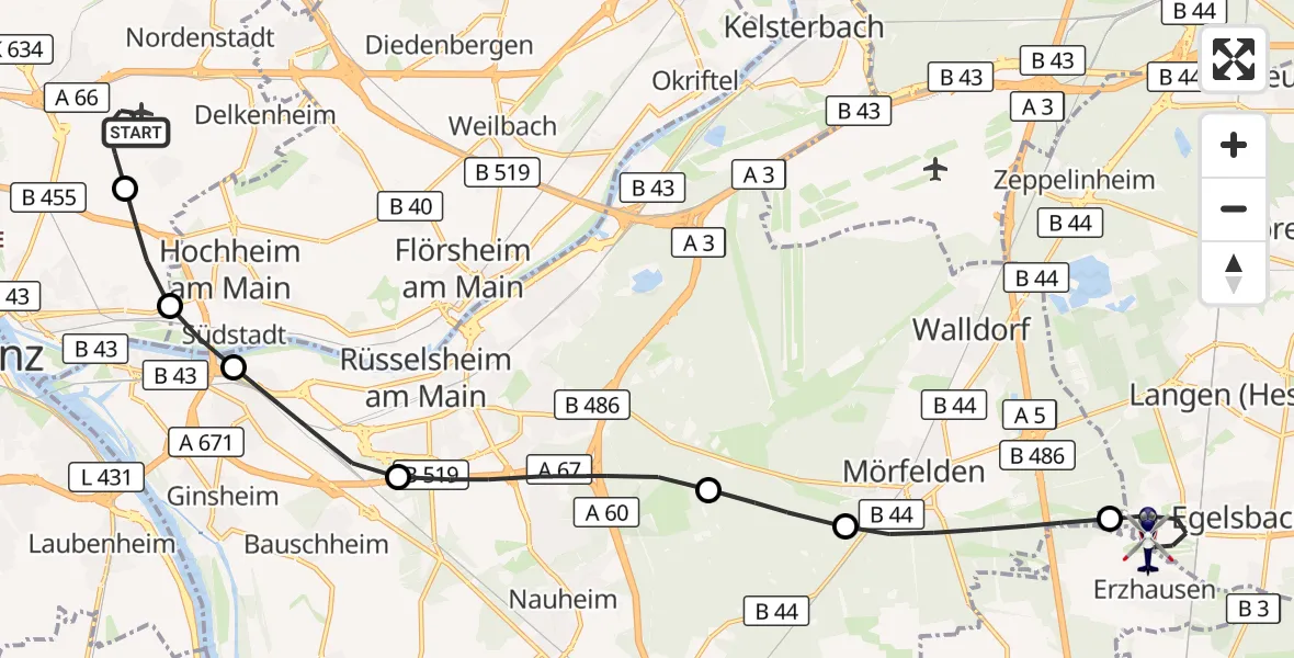Flugroute Polizeihubschrauber Wiesbaden Militärflugplatz - Flughafen Frankfurt-Egelsbach, 31 August 2026, 16:59