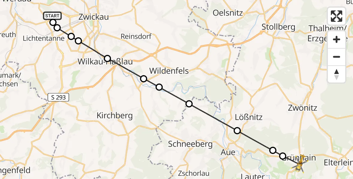 Flugroute Rettungshubschrauber ADAC Air Rescue Station Zwickau Hubschrauberlandeplatz - Grünhain-Beierfeld, 31 August 2026, 17:00