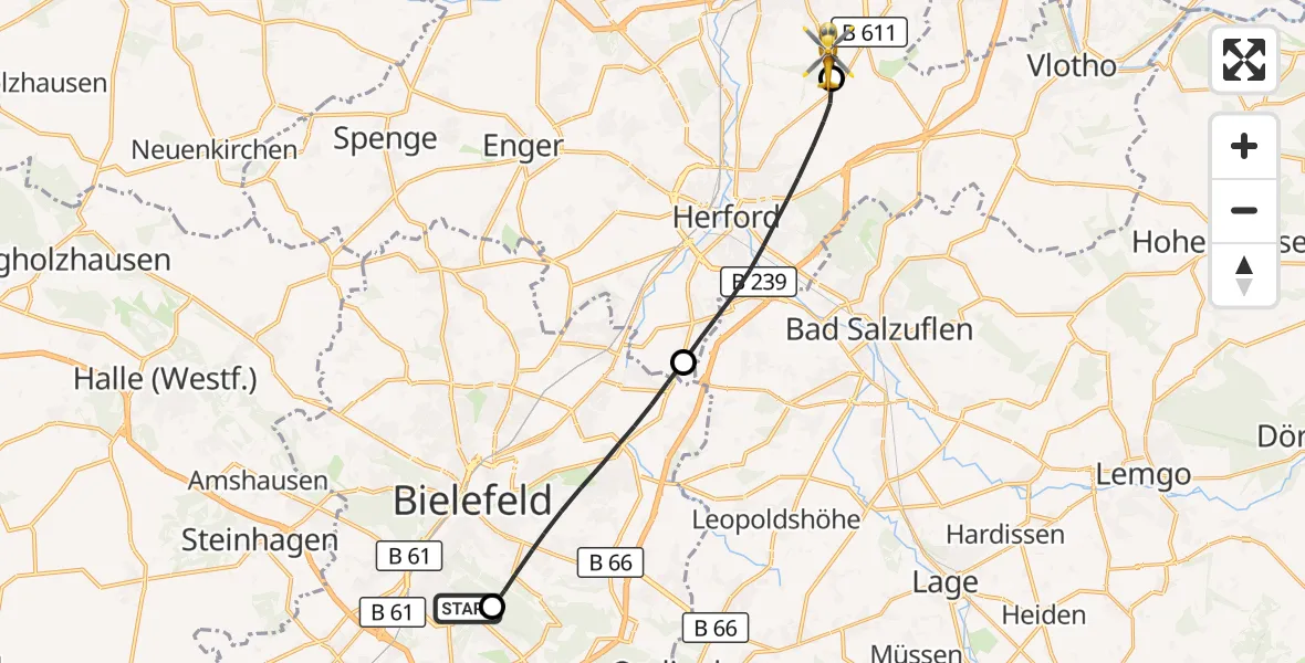 Flugroute Rettungshubschrauber Luftrettungszentrum Bielefeld - Löhne, 31 August 2026, 17:00
