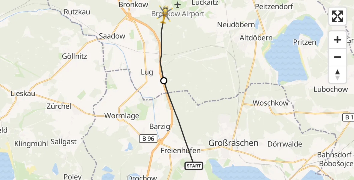 Flugroute Rettungshubschrauber Großräschen - Luckaitztal, 31 August 2026, 17:04