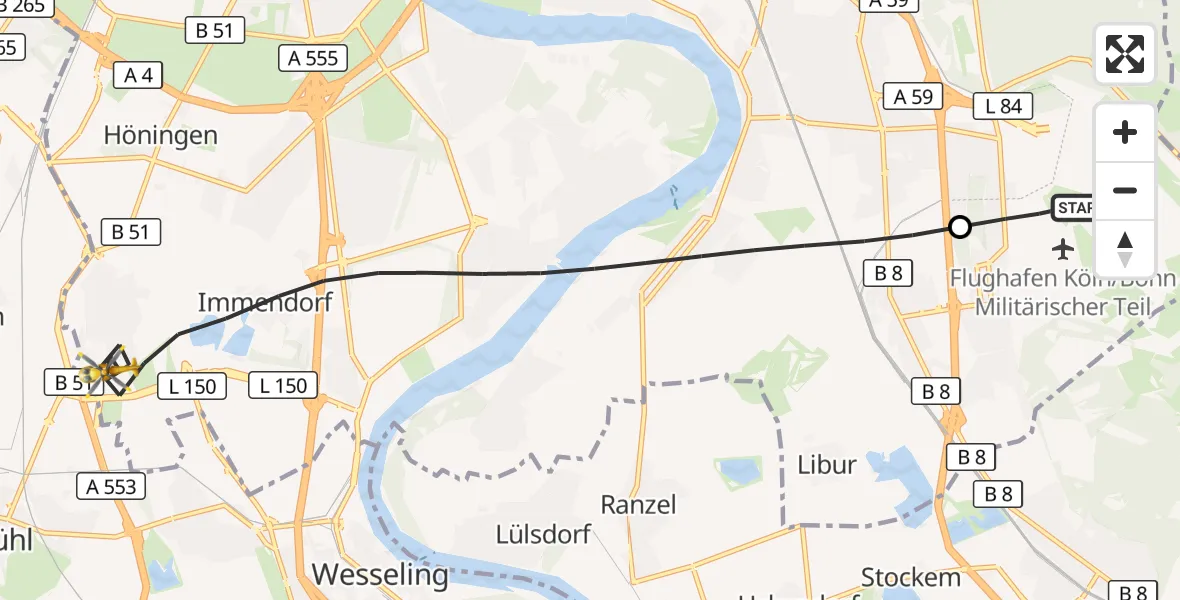 Flugroute Rettungshubschrauber Köln Bonn Flughafen - Köln, 31 August 2026, 17:21