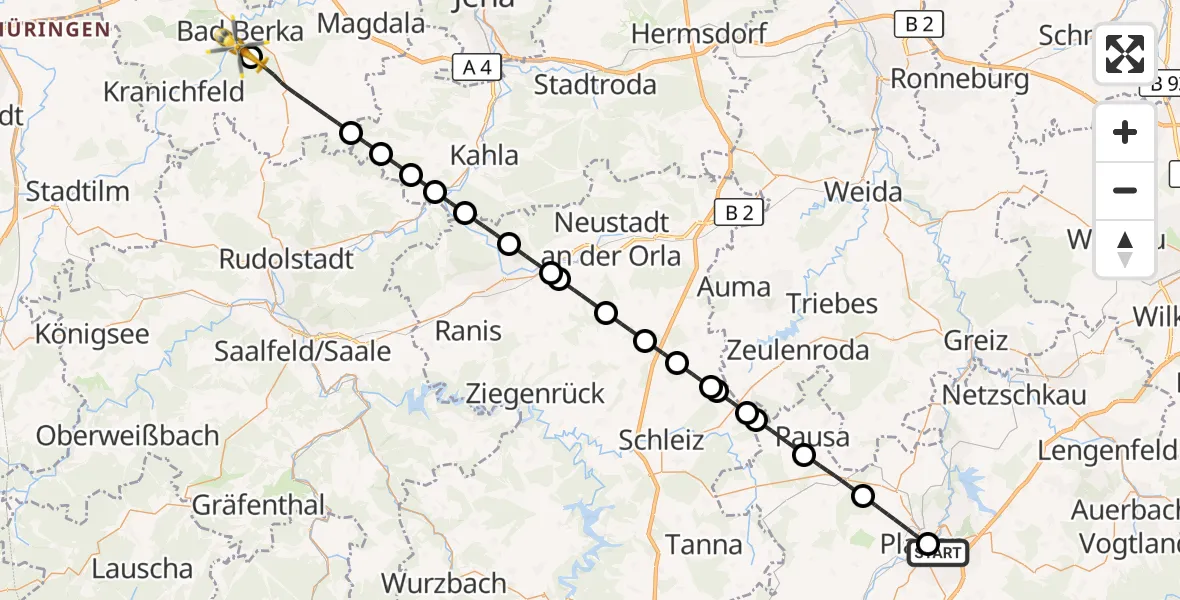 Flugroute Ambulanzhubschrauber Helios Clinic Plauen - Bad Berka, 31 August 2026, 17:23