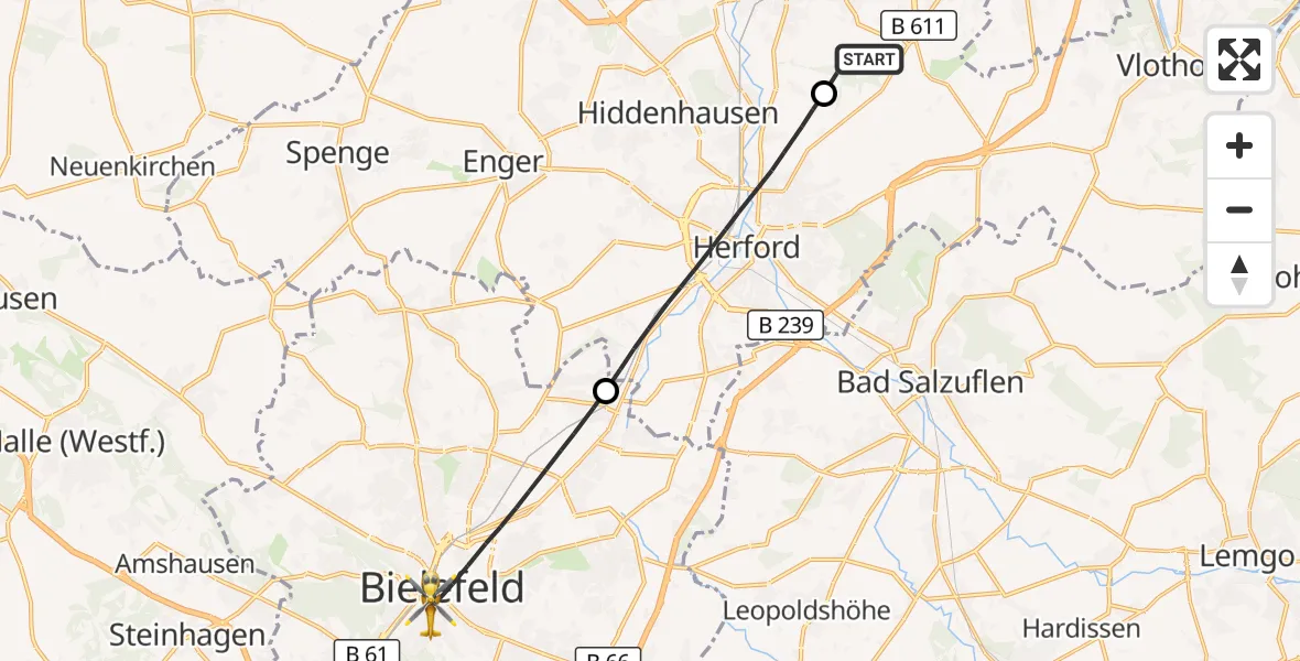 Flugroute Rettungshubschrauber Löhne - Bielefeld, 31 August 2026, 17:31