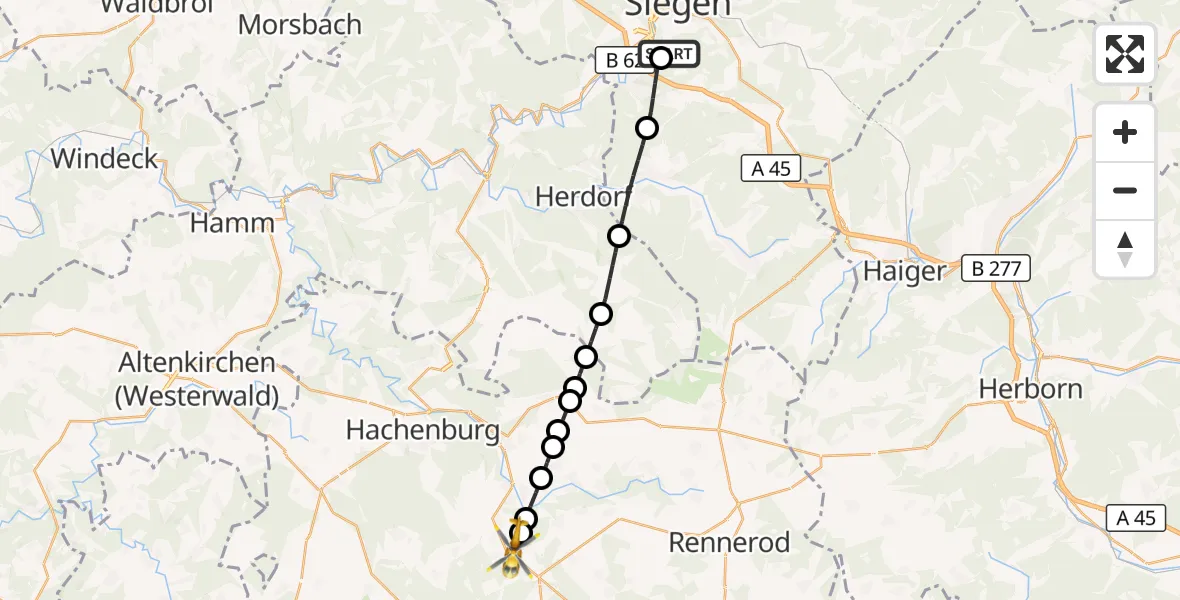 Flugroute Rettungshubschrauber Evangelisches Jung-Stilling Hospital - Stockum-Püschen, 31 August 2026, 17:31