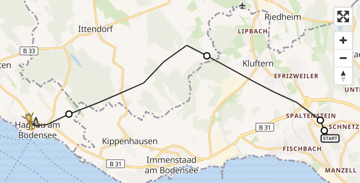 Flugroute Rettungshubschrauber Friedrichshafen Hospital - Hagnau am Bodensee, 31 August 2026, 17:33