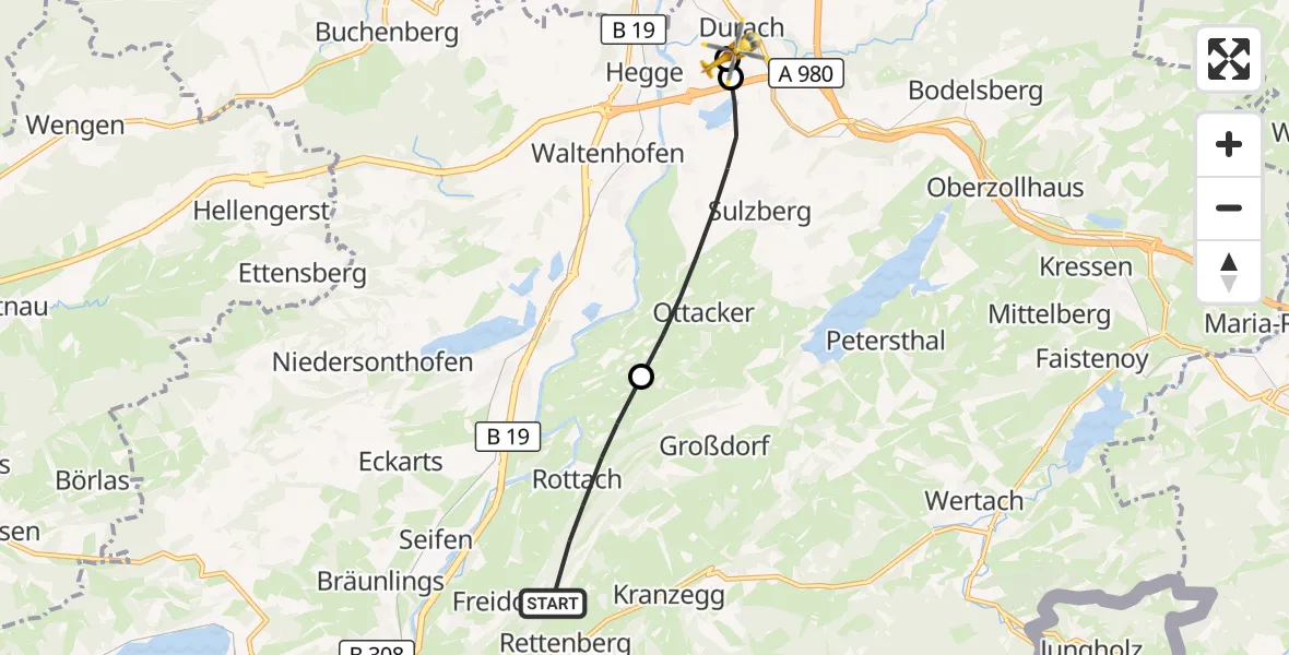 Flugroute Rettungshubschrauber Rettenberg - Kempten-Durach Flugplatz, 31 August 2026, 17:42