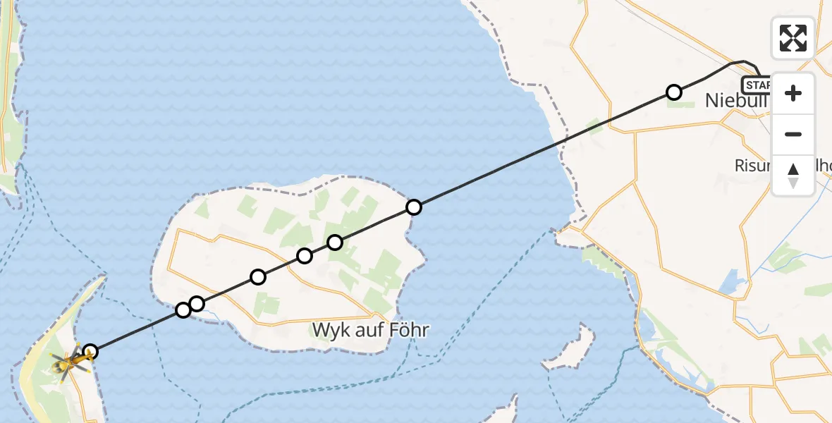 Flugroute Ambulanzhubschrauber Niebüll - Norddorf auf Amrum, 31 August 2026, 17:42