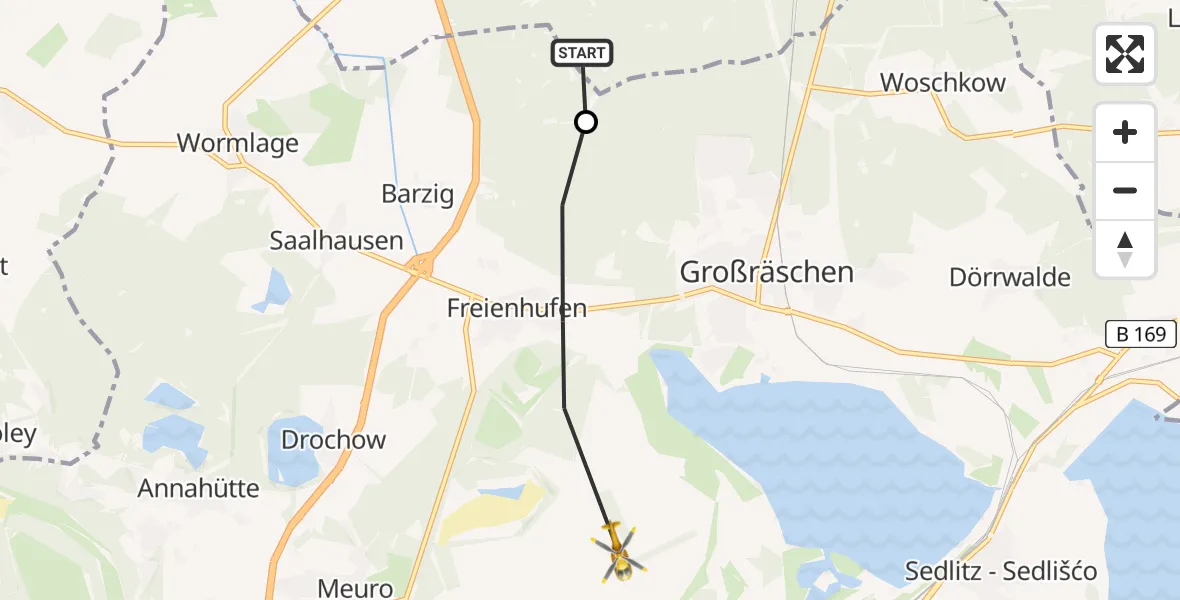Flugroute Rettungshubschrauber Altdöbern - Senftenberg, 31 August 2026, 17:48