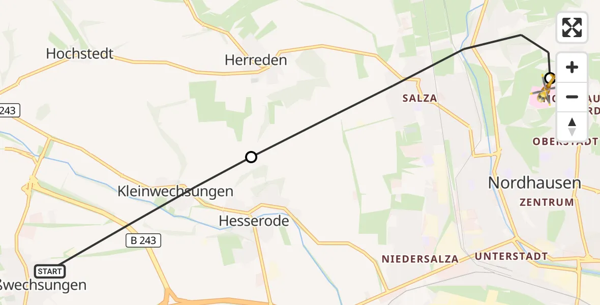 Flugroute Rettungshubschrauber Werther - Südharz Hospital Nordhausen, 31 August 2026, 17:52