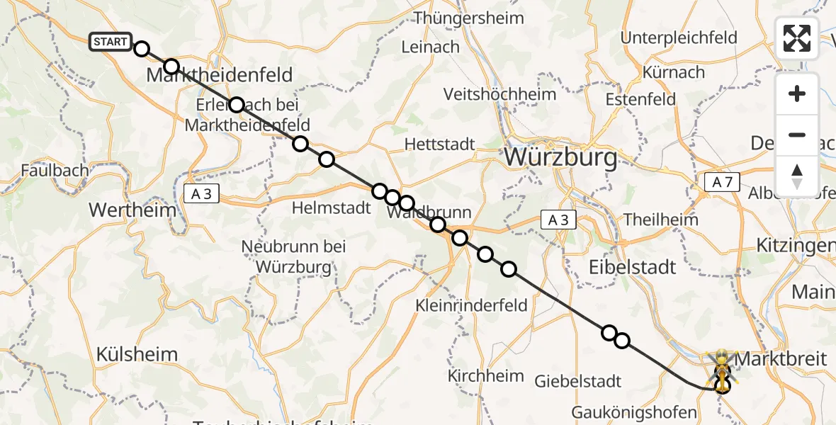 Flugroute Rettungshubschrauber Bischbrunn - Ochsenfurt Hospital, 31 August 2026, 17:56