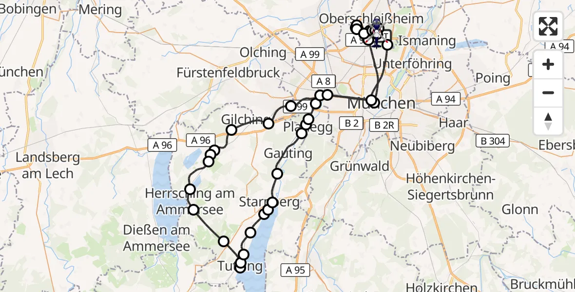 Flugroute Polizeihubschrauber Oberschleißheim - Oberschleißheim, 31 August 2026, 18:00