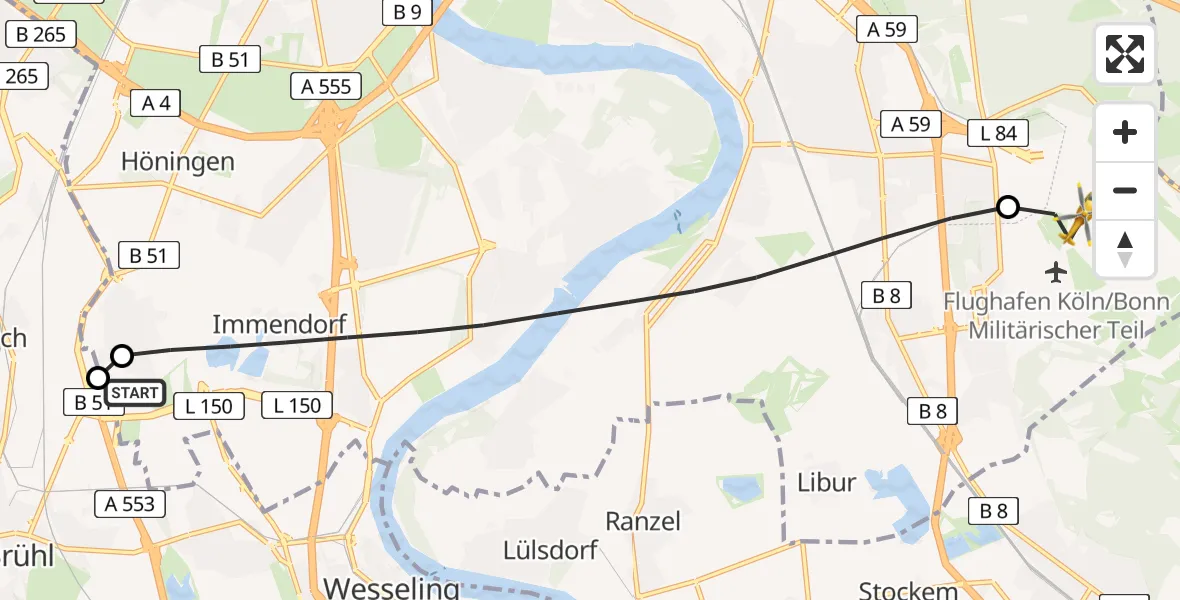 Flugroute Rettungshubschrauber Köln - Köln Bonn Flughafen, 31 August 2026, 18:01