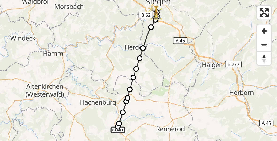Flugroute Rettungshubschrauber Stockum-Püschen - Evangelisches Jung-Stilling Hospital, 31 August 2026, 18:02