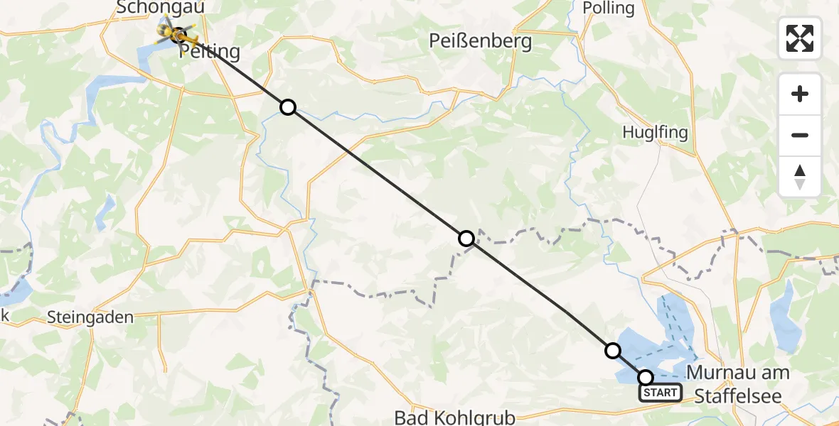 Flugroute Rettungshubschrauber Murnau a.Staffelsee - Schongau, 31 August 2026, 18:04