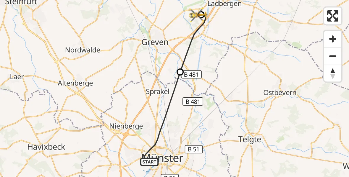 Flugroute Ambulanzhubschrauber Münster - Christoph  Westfalen-ADAC, 31 August 2026, 18:04