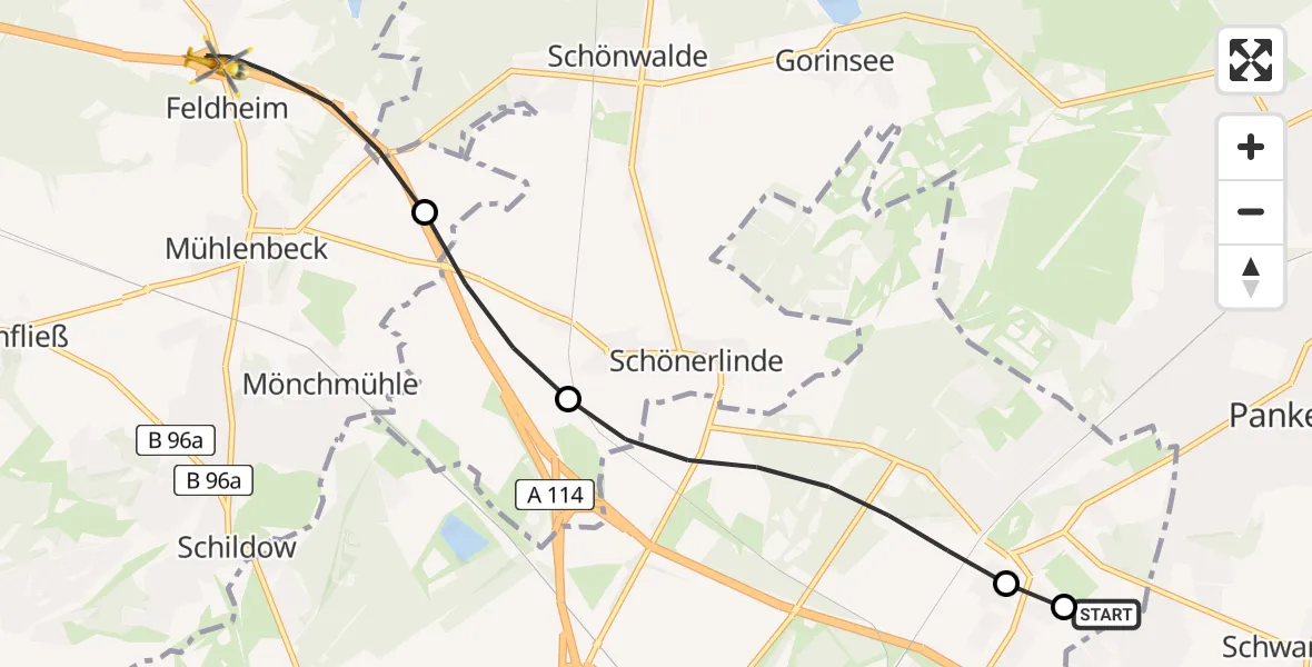 Flugroute Rettungshubschrauber Helios Clinic Berlin-Buch - Mühlenbecker Land, 31 August 2026, 18:07