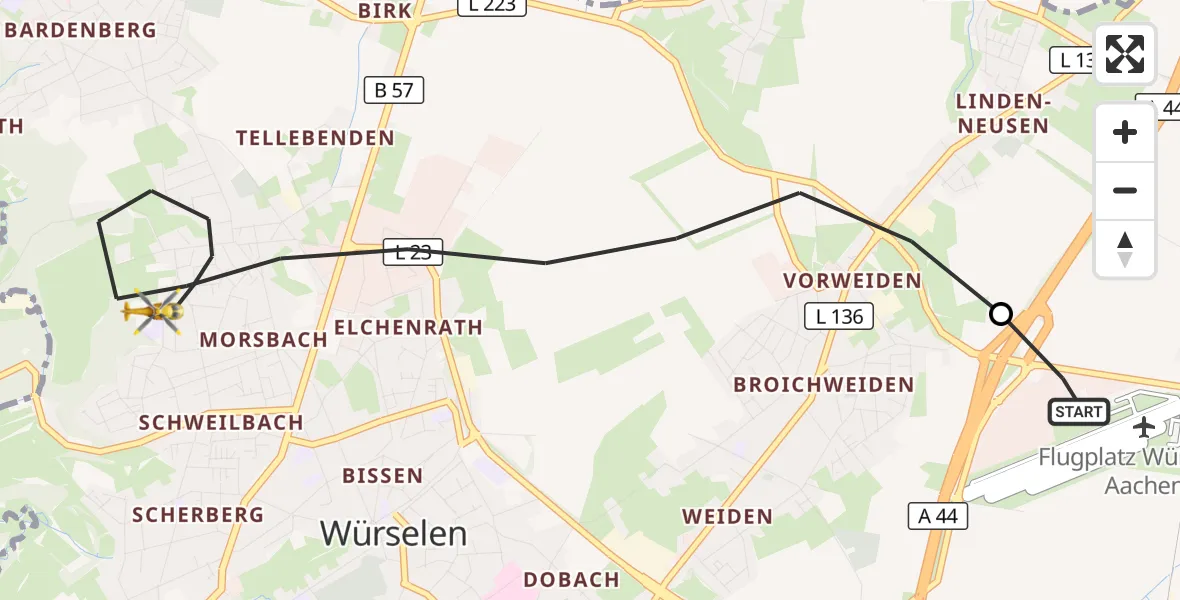 Flugroute Rettungshubschrauber Aachen-Merzbrück Flughafen - Würselen, 31 August 2026, 18:08
