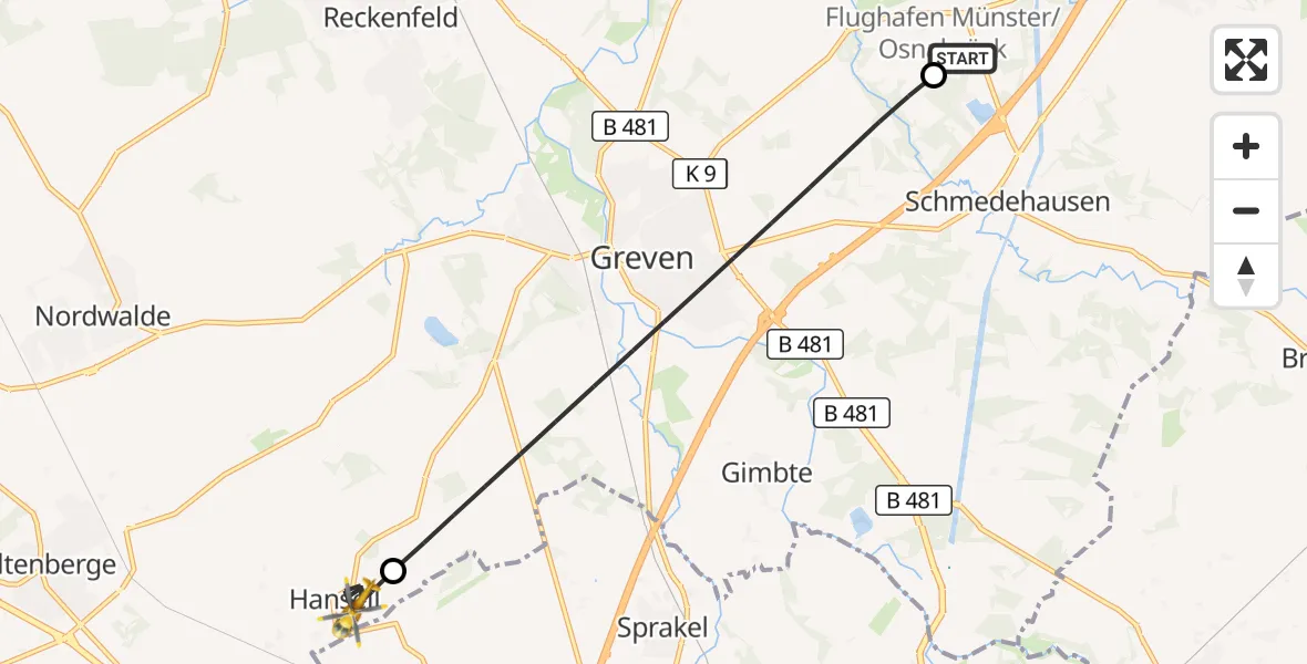 Flugroute Ambulanzhubschrauber Christoph  Westfalen-ADAC - Altenberge, 31 August 2026, 18:36