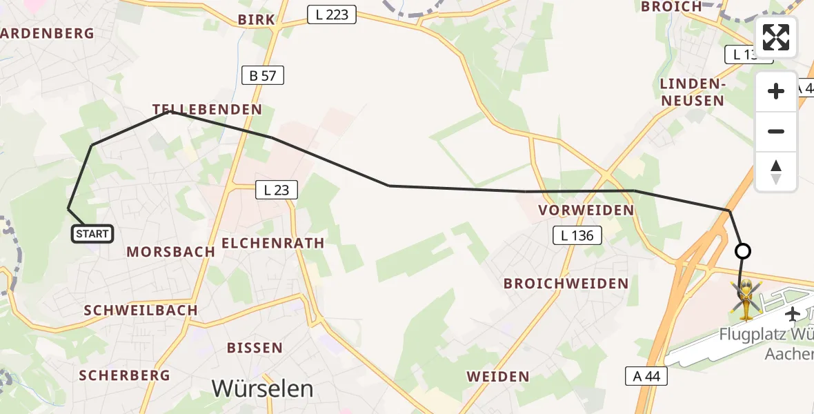 Flugroute Rettungshubschrauber Würselen - Aachen-Merzbrück Flughafen, 31 August 2026, 18:48