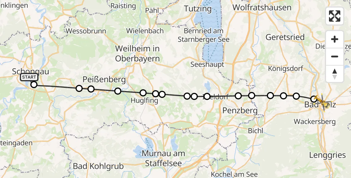 Flugroute Rettungshubschrauber Schongau - Bad Tölz, 31 August 2026, 18:54