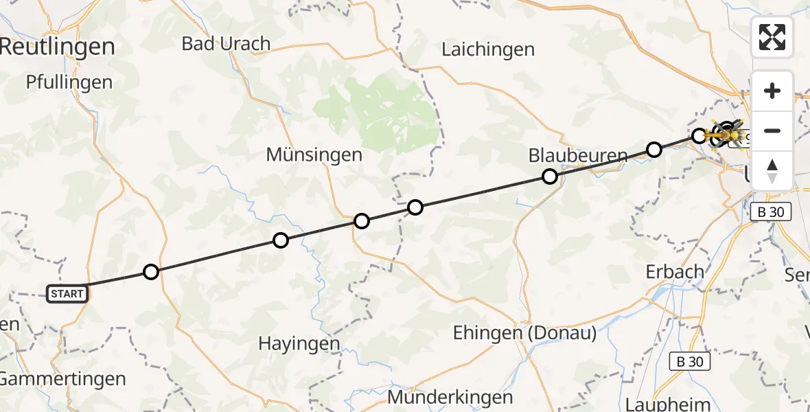 Flugroute Rettungshubschrauber Trochtelfingen - ADAC Air Rescue Station Ulm (Christoph 22), 31 August 2026, 18:54
