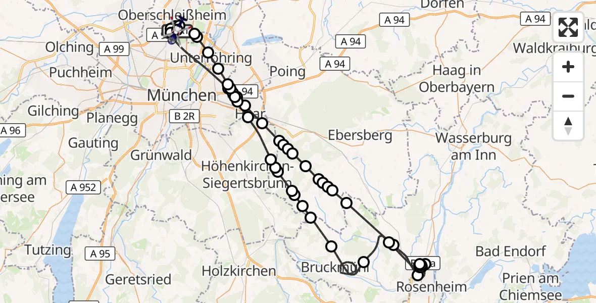 Flugroute Polizeihubschrauber Oberschleißheim - Oberschleißheim, 31 August 2026, 19:25