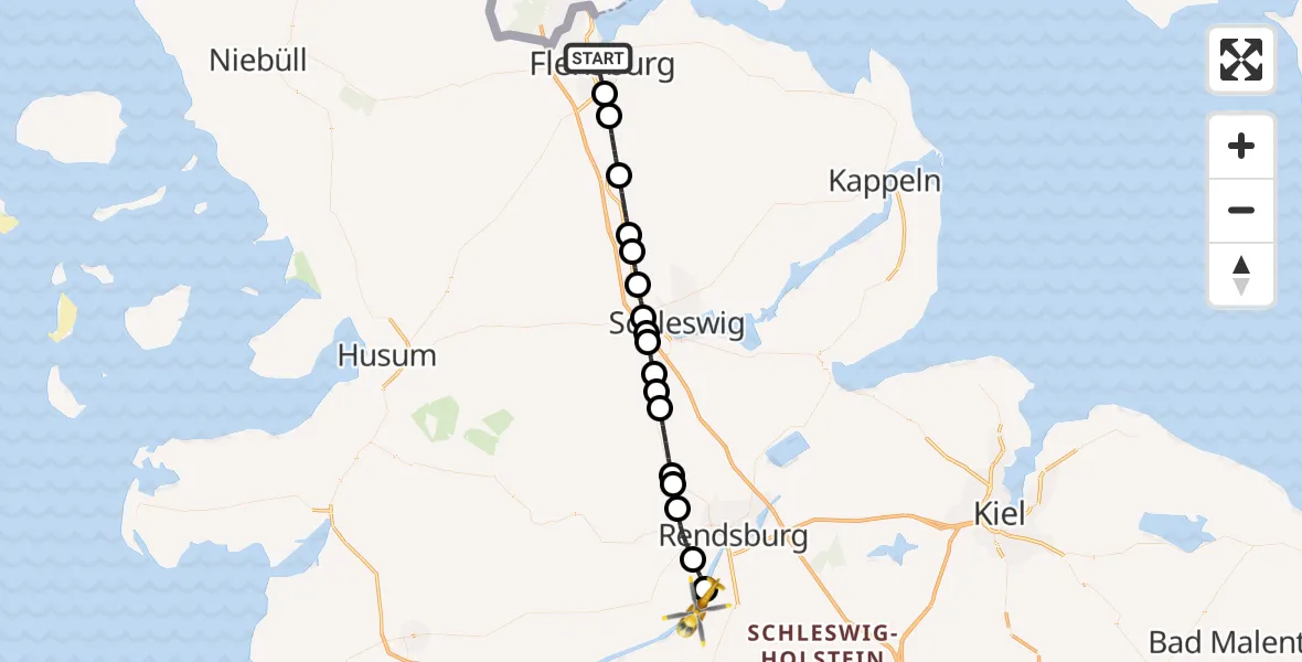Flugroute Ambulanzhubschrauber Flensburg - Hörsten, 31 August 2026, 20:21