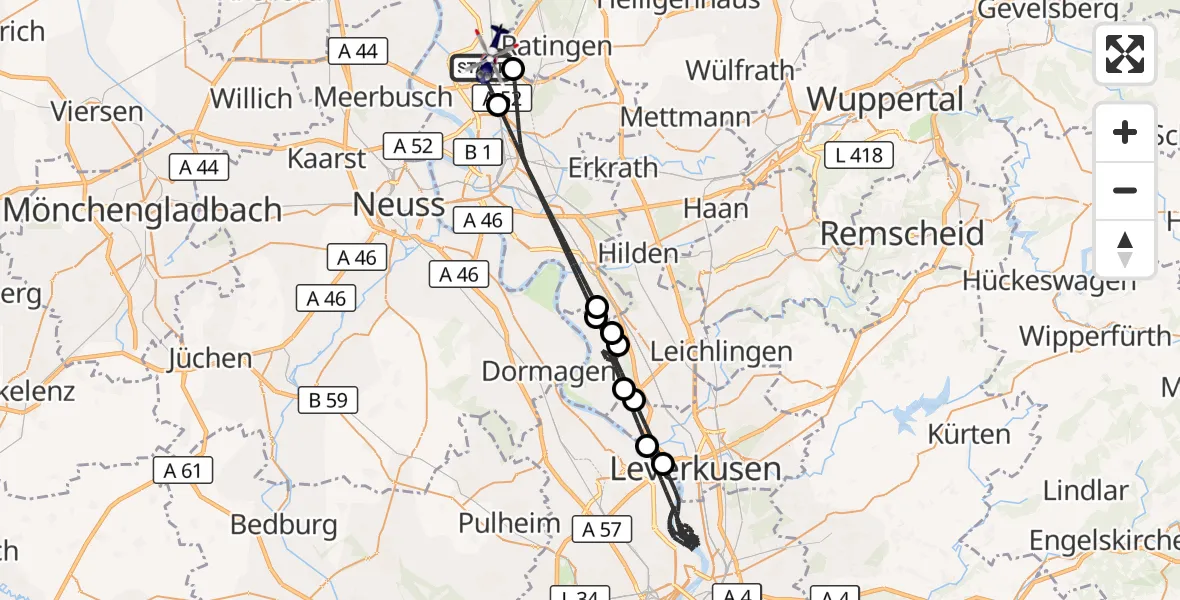 Flugroute Polizeihubschrauber Düsseldorf Flughafen - Düsseldorf Flughafen, 31 August 2026, 20:34