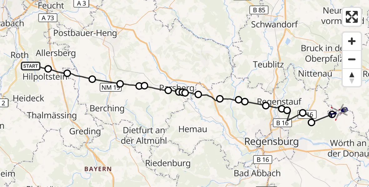 Flugroute Polizeihubschrauber Roth - Wald, 31 August 2026, 20:54