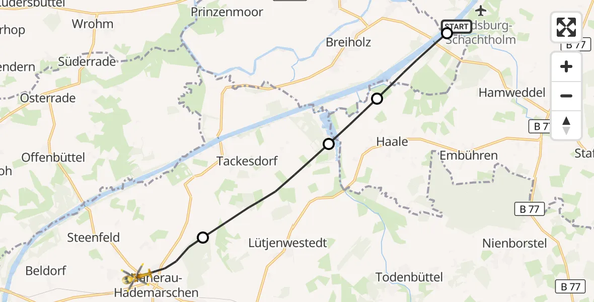 Flugroute Ambulanzhubschrauber Hörsten - Hanerau-Hademarschen, 31 August 2026, 21:01
