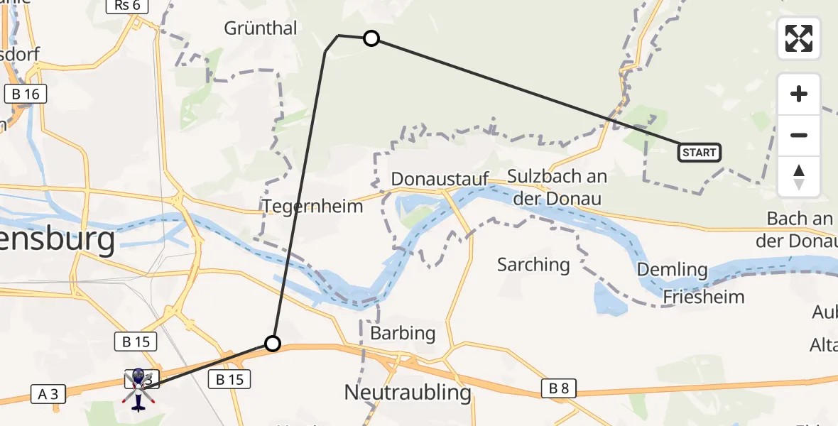 Flugroute Polizeihubschrauber Forstmühler Forst - Regensburg, 31 August 2026, 22:01