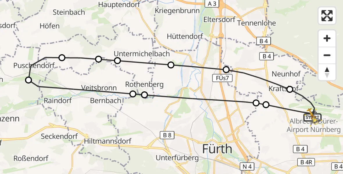 Flugroute Rettungshubschrauber Flughafen Nuremberg - Flughafen Nuremberg, 31 August 2026, 22:16