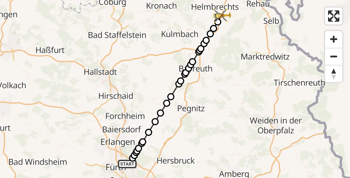 Flugroute Rettungshubschrauber Flughafen Nuremberg - Münchberg, 31 August 2026, 22:38