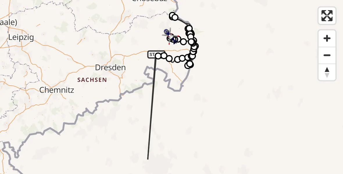 Flugroute Polizeihubschrauber Bautzen - Kreba-Neudorf, 31 August 2026, 23:09