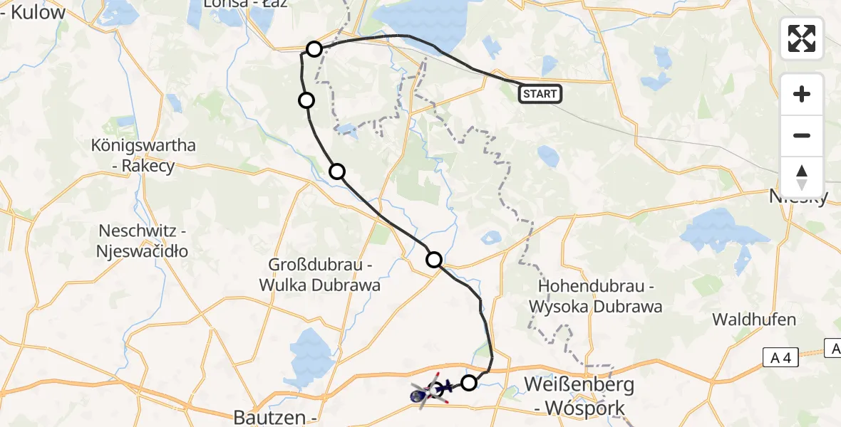 Flugroute Polizeihubschrauber Boxberg/O.L. - Kubschütz, 01 September 2026, 00:46