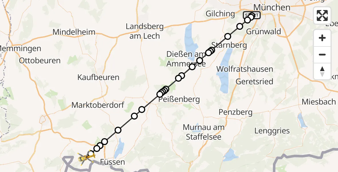 Flugroute Rettungshubschrauber DRF Air Rescue München Hubschrauberlandeplatz - Pfronten, 01 September 2026, 01:37
