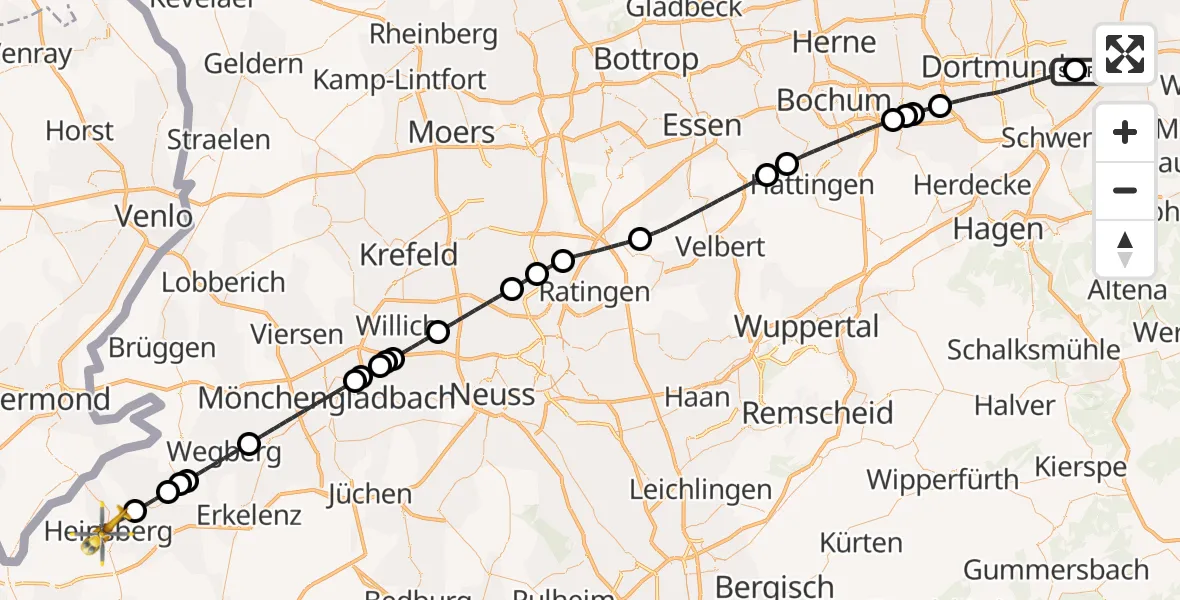 Flugroute Rettungshubschrauber Dortmund Flughafen - Heinsberg, 01 September 2026, 02:21