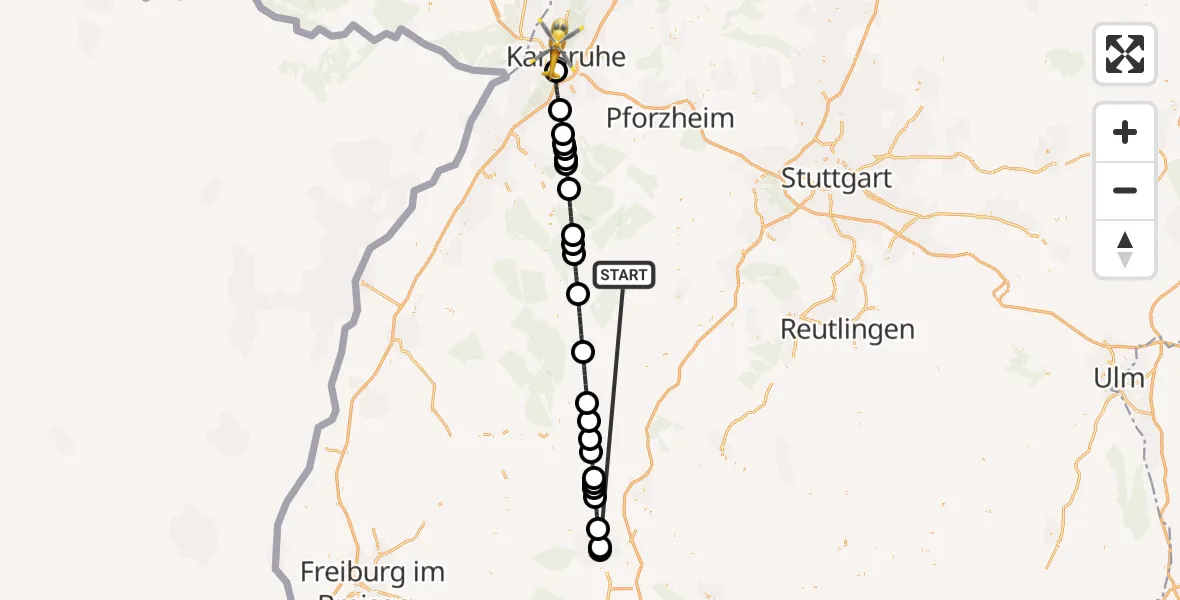 Flugroute Ambulanzhubschrauber Altensteig - Karlsruhe, 01 September 2026, 03:14
