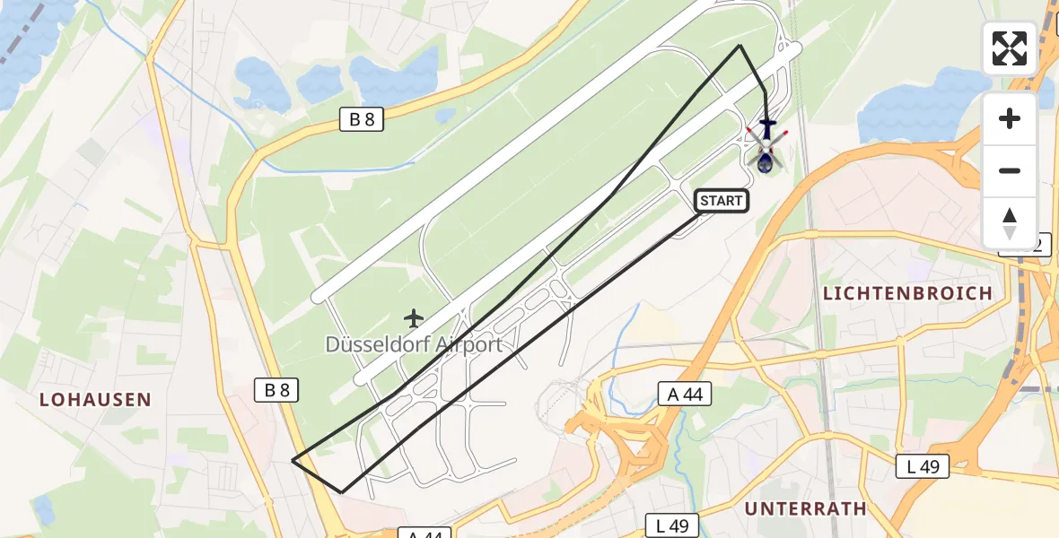 Flugroute Polizeihubschrauber Düsseldorf Flughafen - Düsseldorf Flughafen, 01 September 2026, 03:32