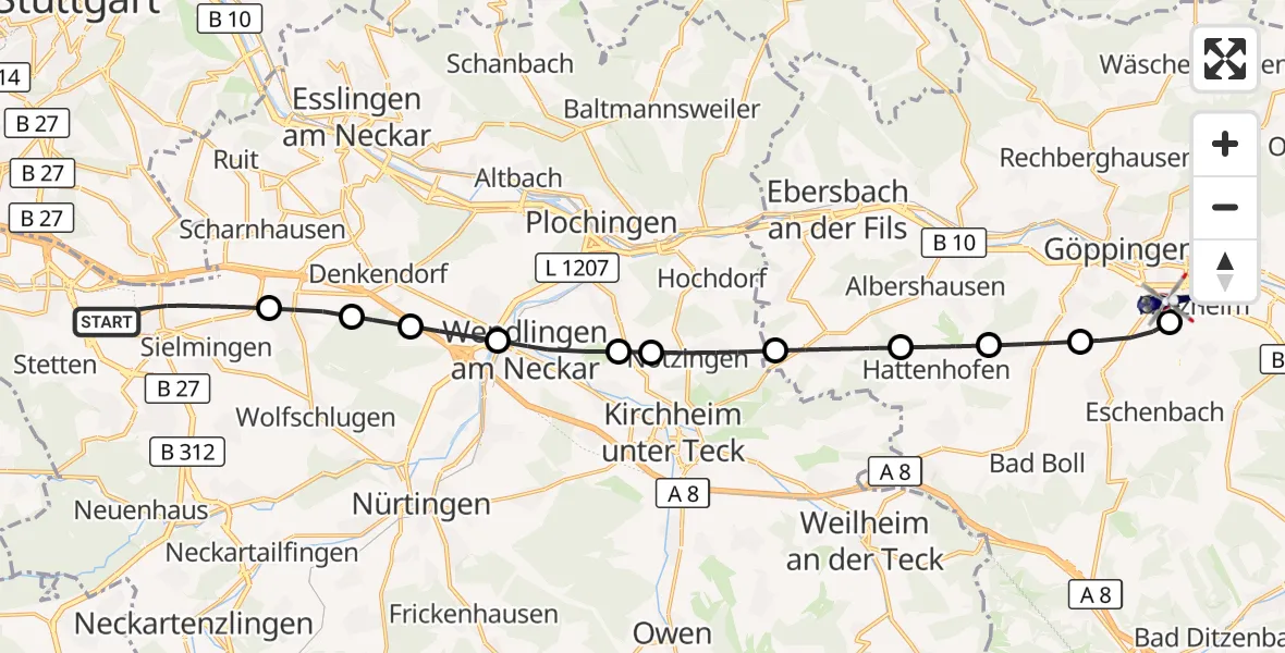 Flugroute Polizeihubschrauber Flughafen Stuttgart - Göppingen, 01 September 2026, 04:59