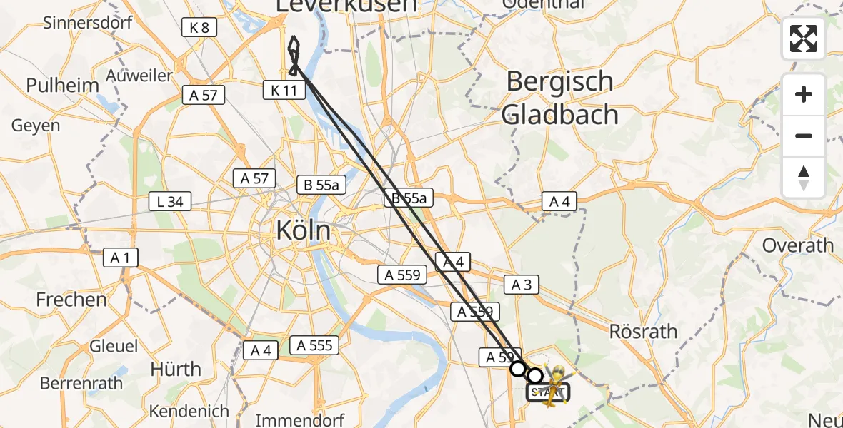 Flugroute Rettungshubschrauber Köln Bonn Flughafen - Köln Bonn Flughafen, 01 September 2026, 05:19