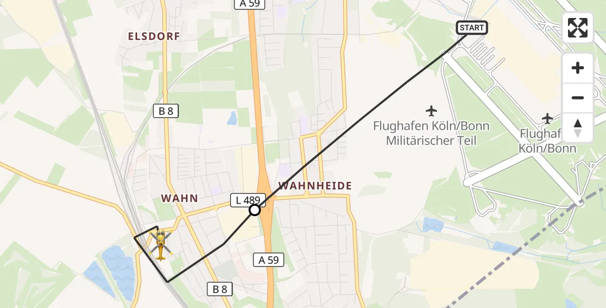 Flugroute Ambulanzhubschrauber Köln Bonn Flughafen - Köln, 01 September 2026, 05:28