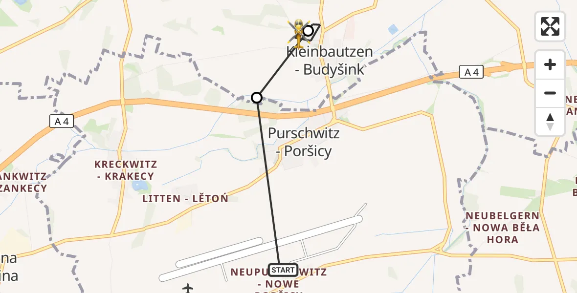 Flugroute Rettungshubschrauber Bautzen Flugplatz - Malschwitz, 01 September 2026, 05:28