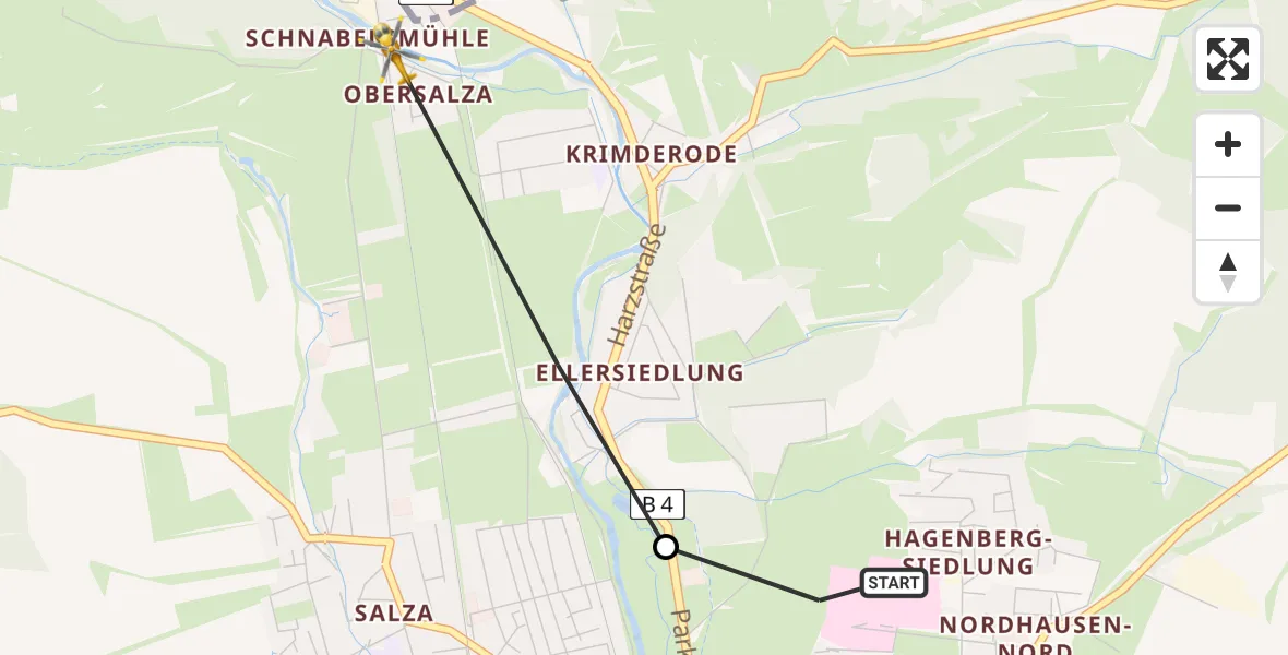 Flugroute Rettungshubschrauber Südharz Hospital Nordhausen - Nordhausen, 01 September 2026, 05:32