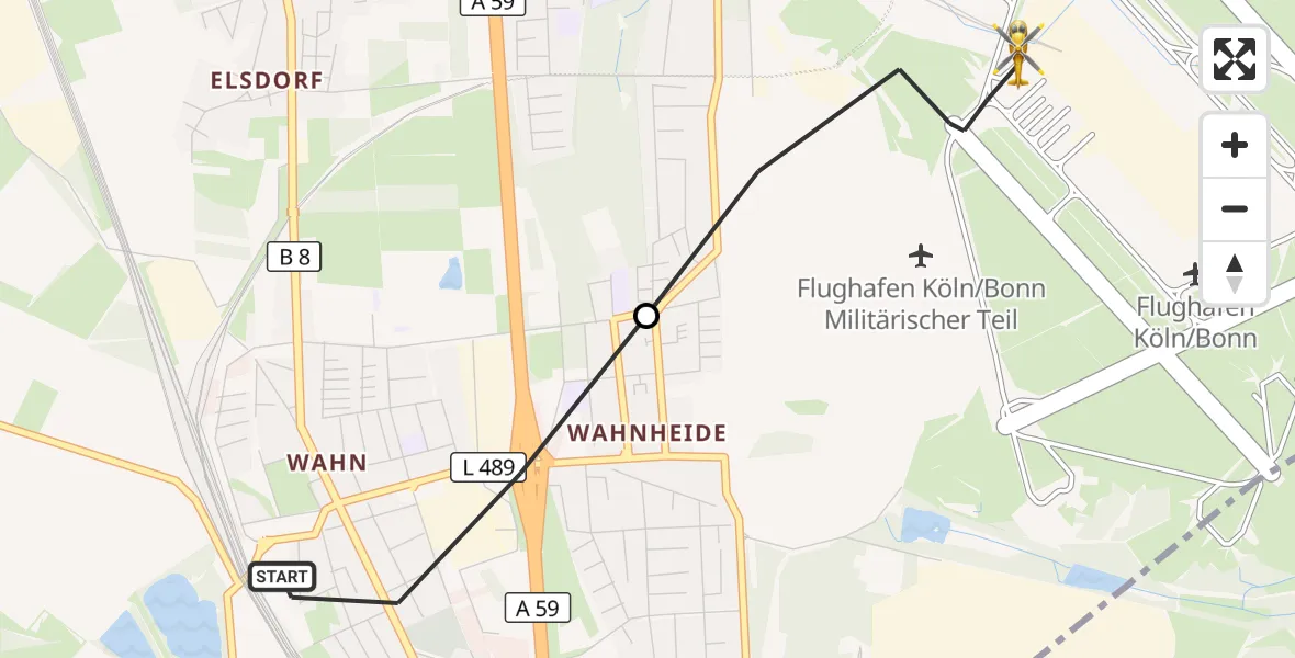 Flugroute Ambulanzhubschrauber Köln - Köln Bonn Flughafen, 01 September 2026, 05:52
